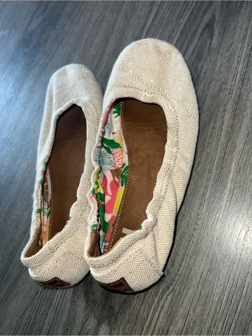 Toms Beige Canvas Flats with Colorful Floral Lining